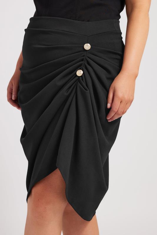 YOURS LONDON Plus Size Black Gathered Button Detail Skirt | Yours Clothing 4