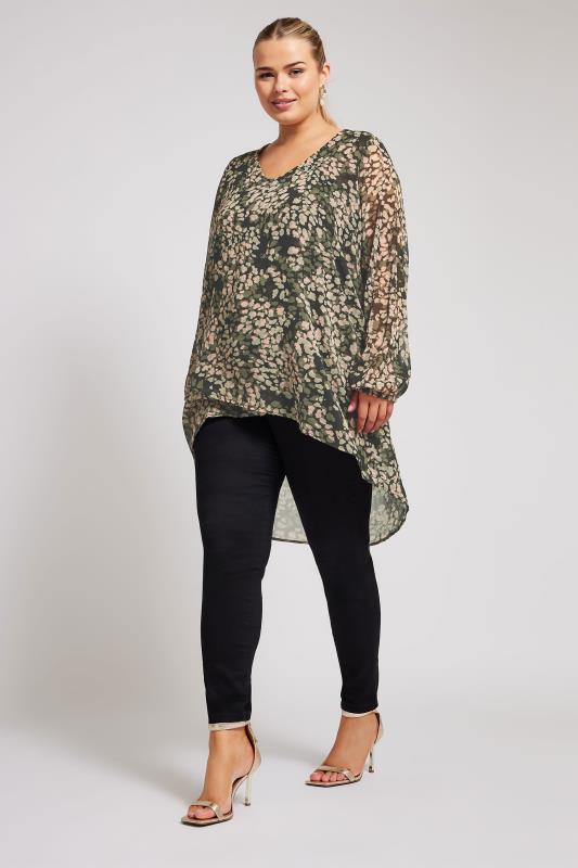 YOURS LONDON Plus Size Green & Pink Animal Print Longline Blouse | Yours Clothing 2