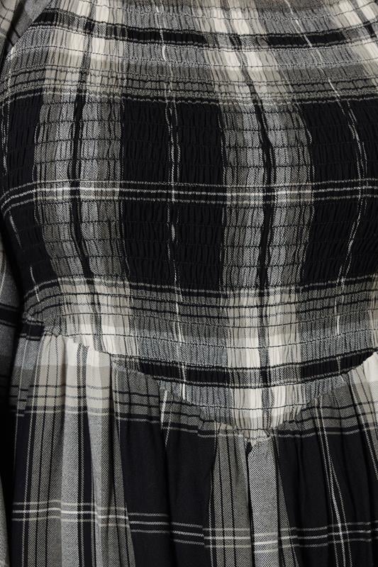 YOURS Plus Size Black Check Shirred Mini Dress | Yours Clothing 4