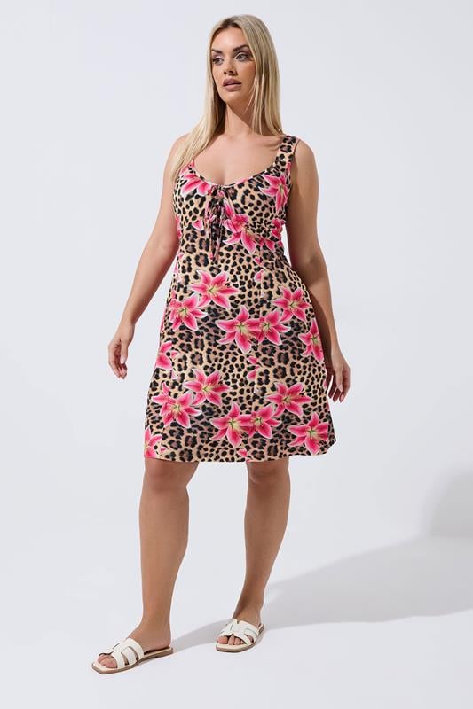 YOURS Plus Size Cheetah Print Floral Mini Dress | Yours Clothing 2