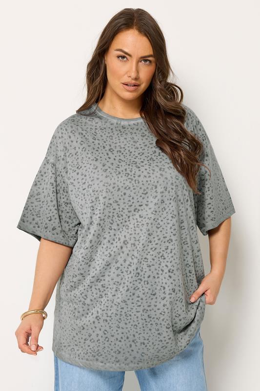  YOURS Curve Grey Animal Burnout T-Shirt