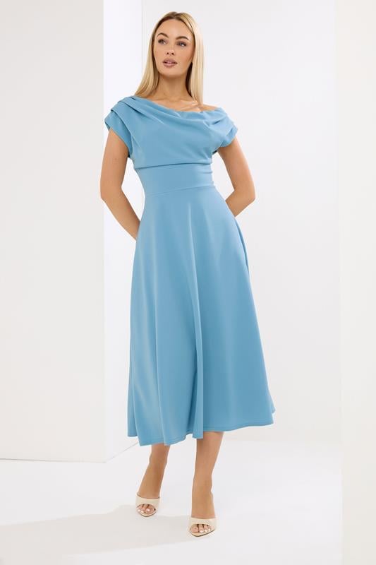 STAR Blue Off Shoulder Fit and Flare Dress
