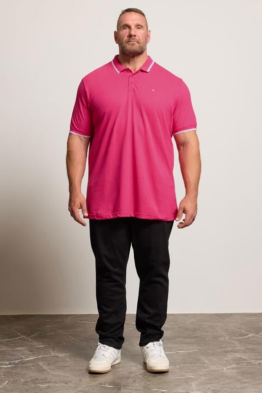 BadRhino Big & Tall Pink & White Tipped Polo Shirt | BadRhino 1