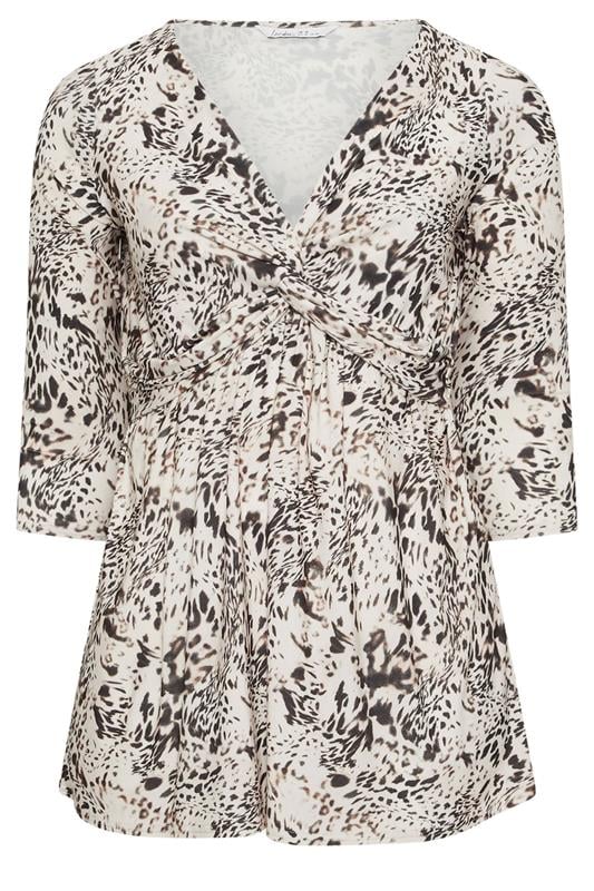 YOURS LONDON Plus Size Ivory White Animal Print Knot Front Top | Yours Clothing 5