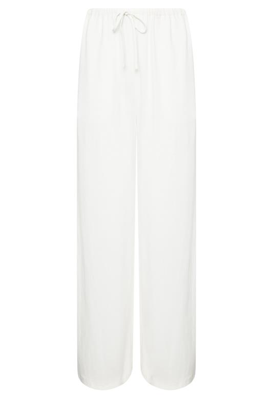 LTS Tall Women's White Linen Tie Waist Wide Leg Trousers | Long Tall Sally  6