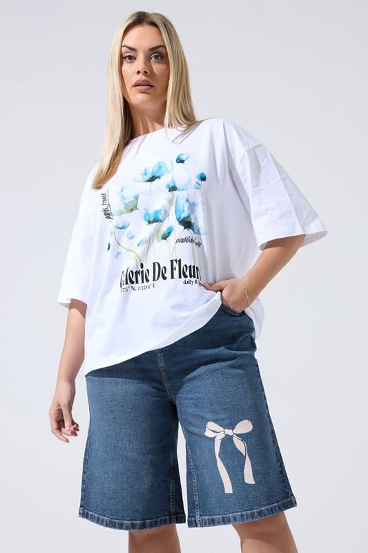 LIMITED COLLECTION Plus Size Blue Bow Jorts | Yours Clothing 1