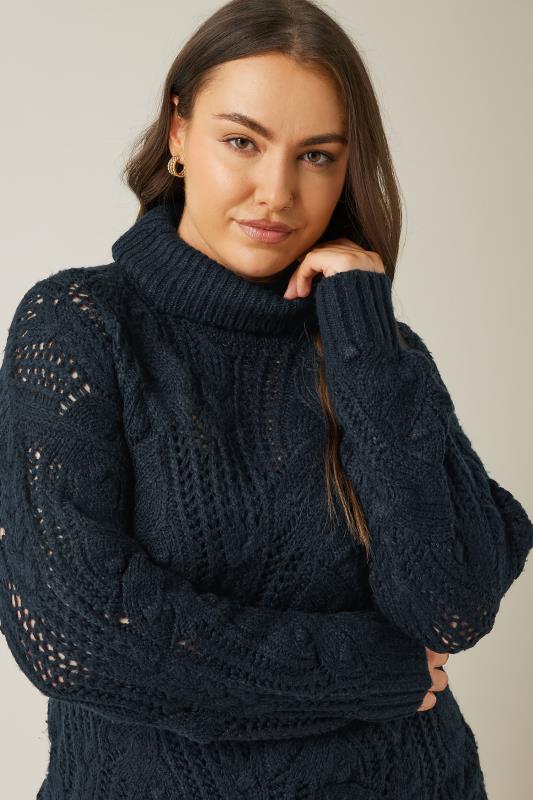 Plus Size  EVANS Curve Navy Blue Roll Neck Knitted Jumper