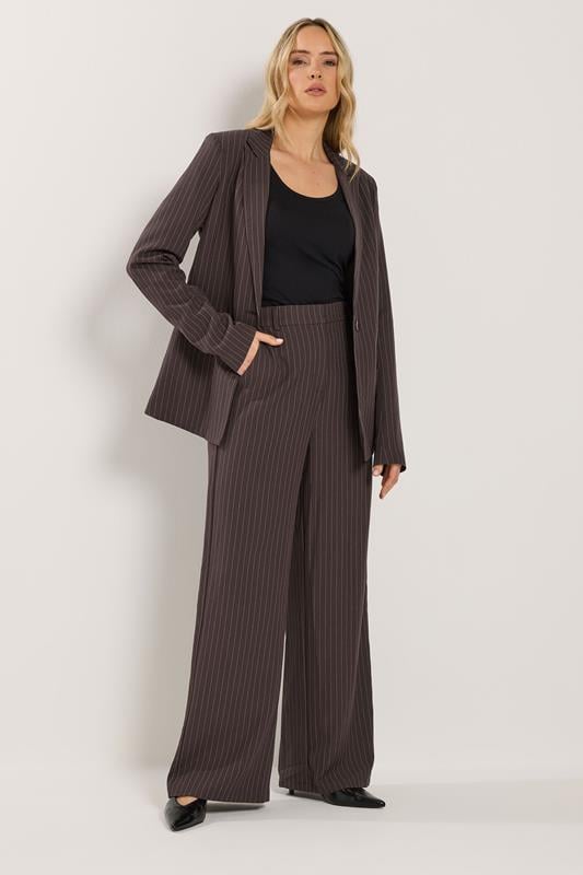  LTS PREMIUM Tall Chocolate Brown Pinstripe Wide Leg Trousers