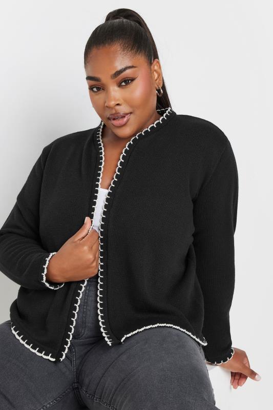 YOURS Plus Size Black Scallop Hem Knitted Cardigan | Yours Clothing  1