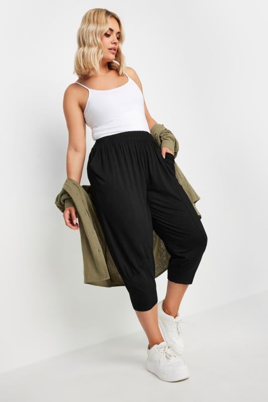 YOURS Plus Size Black Ruched Harem Trousers | Yours Clothing 1