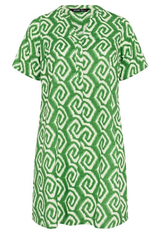 YOURS Plus Size Green Ikat Geometric Pleat Front Dress | Yours Clothing 5