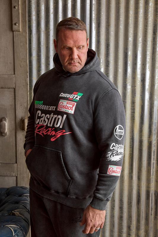 BadRhino Big & Tall Black 'Castrol' Acid Wash Hoodie