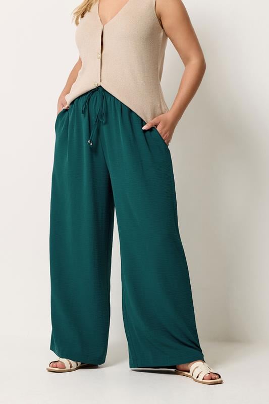  YOURS Curve Teal Blue Washed Twill Trousers