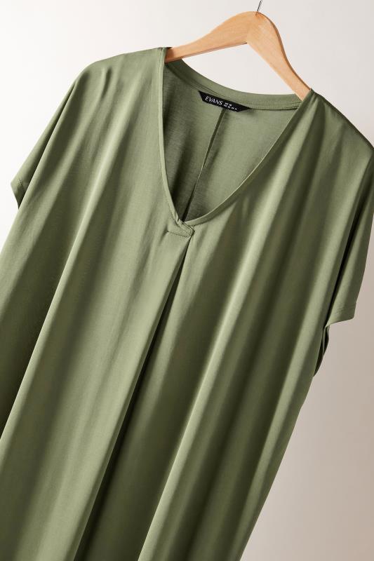 EVANS Plus Size Khaki Green Pleat Front Modal Rich Top | Evans 7