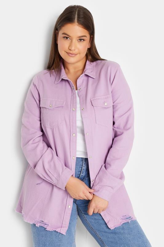 LTS Tall Women's Lilac Purple Distressed Twill Shirt | Long Tall Sally 1