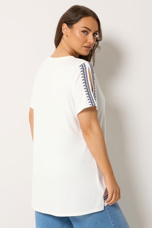 YOURS Plus Size White Embroidered T-Shirt | Yours Clothing 2