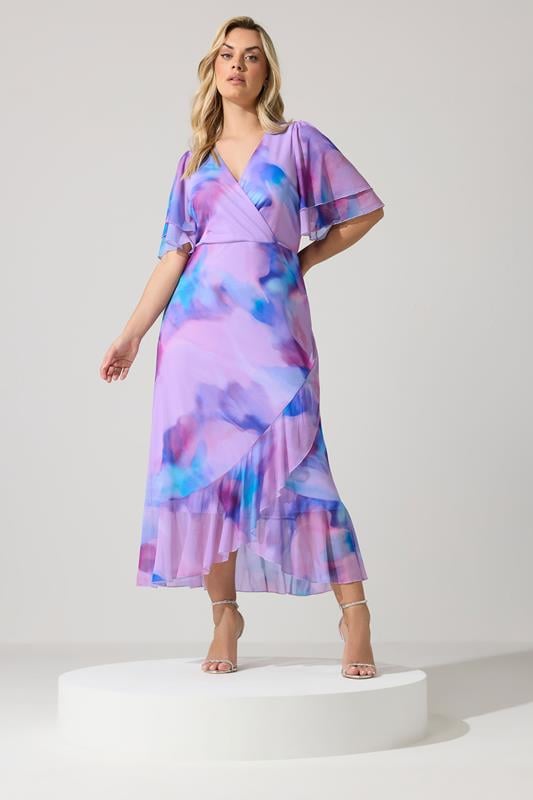  YOURS LONDON Curve Purple Abstract Wrap Ruffle Hem Dress
