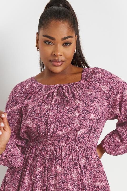 YOURS Plus Size Pink Paisley Crinkle Tie Neck Blouse | Yours Clothing  5