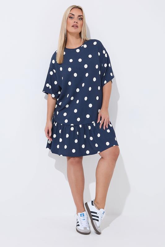 LIMITED COLLECTION Plus Size Navy Blue Polka Dot Dress | Yours Clothing 1