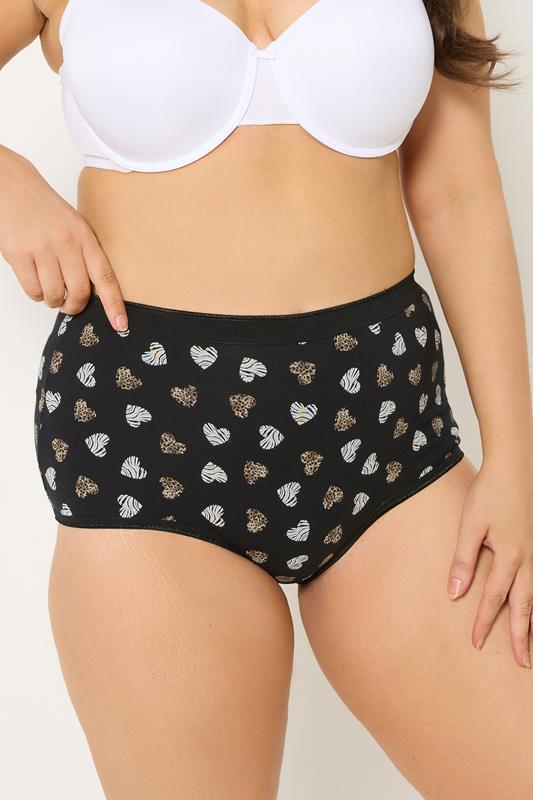 YOURSET 5 PACK Plus Size Black Animal Heart High Waisted Full Briefs | Yours Clothing 4