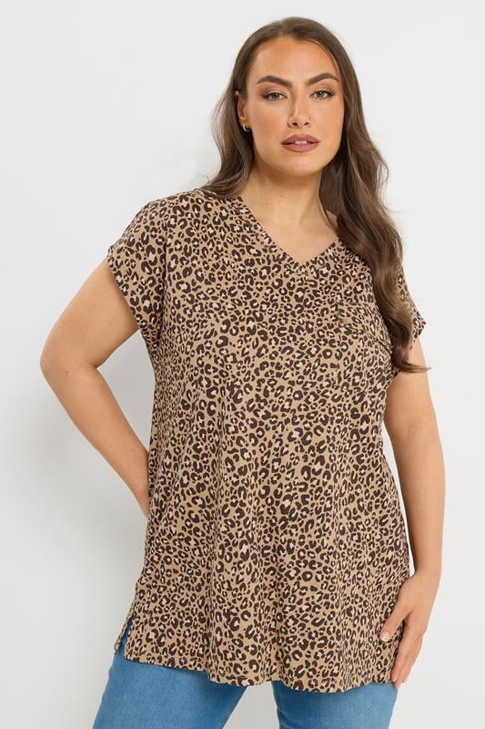  YOURS Curve Brown Leopard Print Pocket T-Shirt