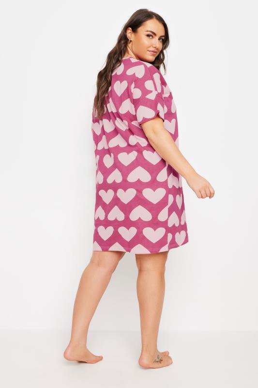 YOURS Plus Size Pink Heart Print Sleep Tee Nightdress | Yours Clothing  3