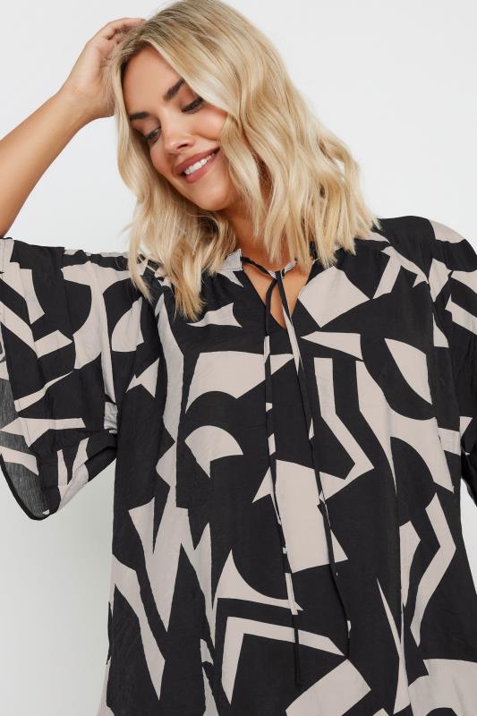 YOURS Plus Size Black Abstract Print Tie Neck Blouse | Yours Clothing  4