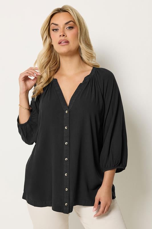 YOURS Curve Black Chambray Blouse