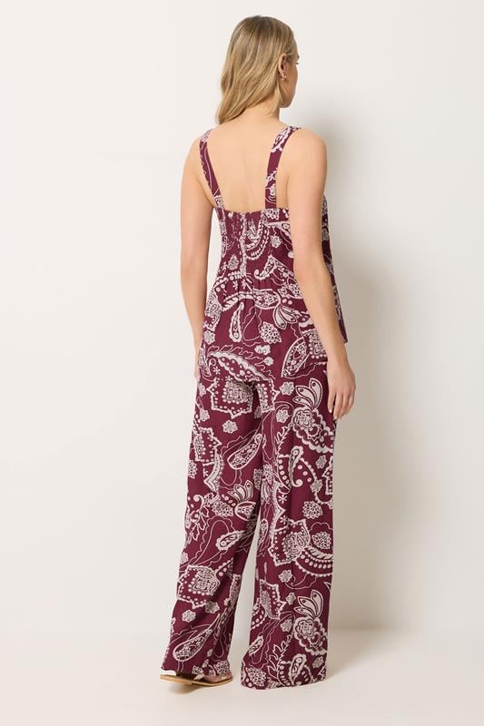 LTS Tall Women's Set Berry Red Paisley Linen Vest Top & Wide leg Trousers | Long Tall Sally 2