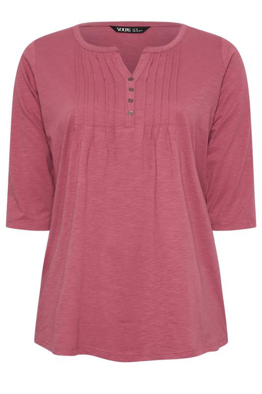 YOURS Plus Size Rose Pink Pintuck Henley Top | Yours Clothing 5