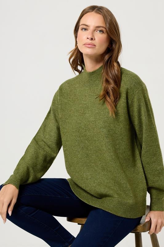  M&Co Green Funnel Neck Balloon Sleeve Jumper
