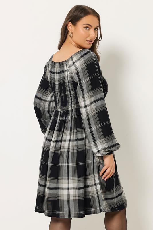 YOURS Plus Size Black Check Shirred Mini Dress | Yours Clothing 2