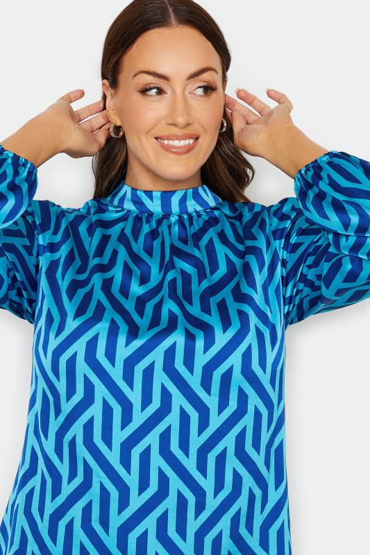 M&Co Blue Geometric Print Satin Tunic Blouse | M&Co  4