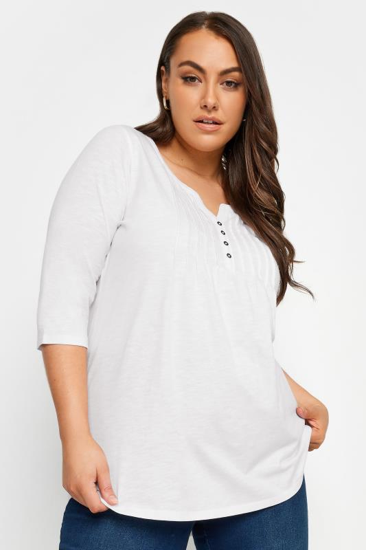 Plus Size  YOURS FOR GOOD Curve White Pintuck Henley Top