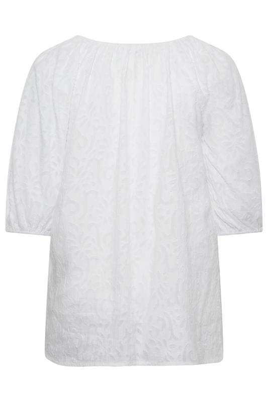 YOURS Plus Size White Textured Tie Neck Top | Yours Clothing 7