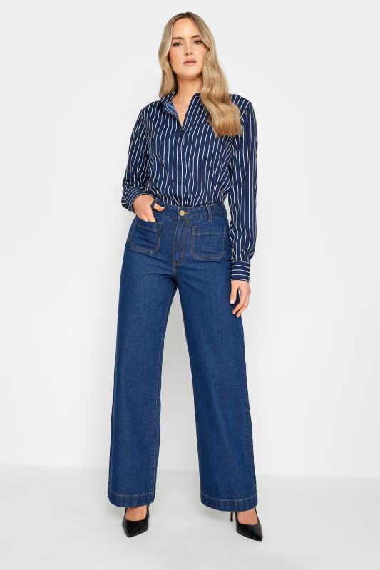 LTS Tall Womens Navy Blue Stripe Longline Shirt | Long Tall Sally  2