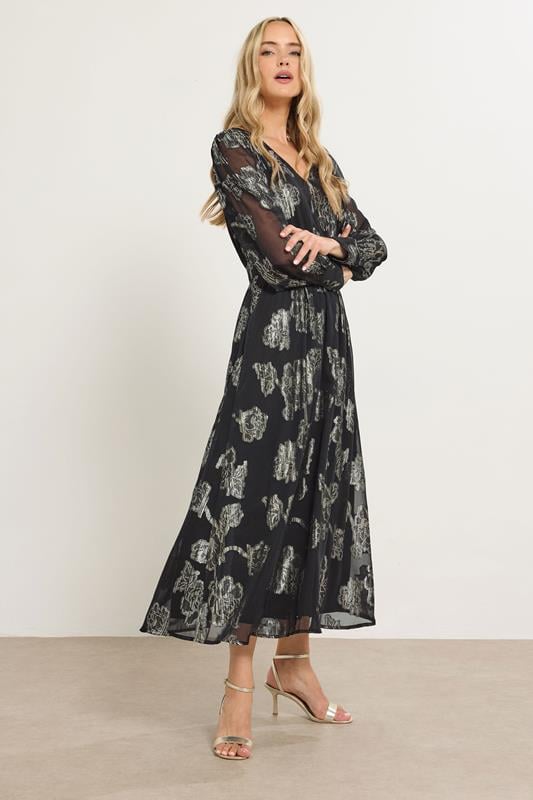  LTS Tall Black & Gold Floral Jacquard Maxi Dress