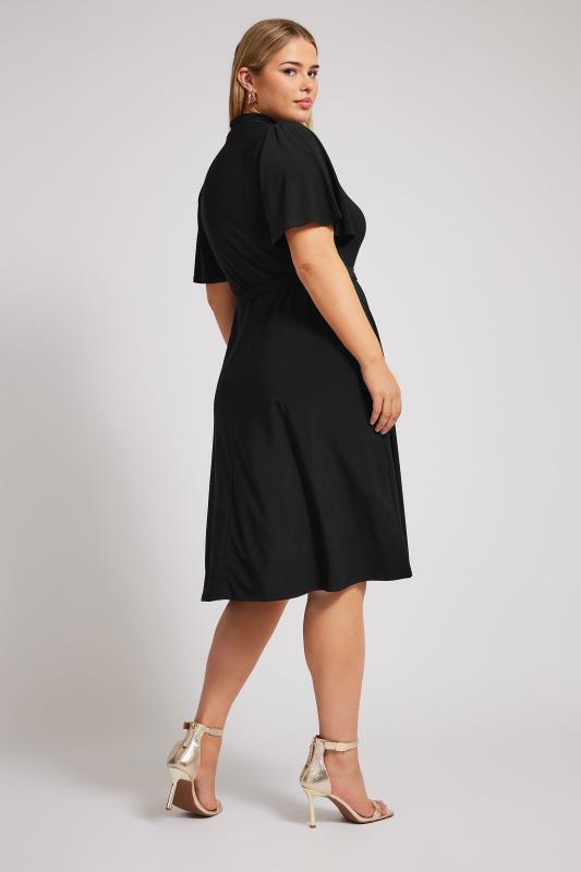 YOURS LONDON Plus Size Black High Neck Belted Skater Dress | Yours Clothing 3