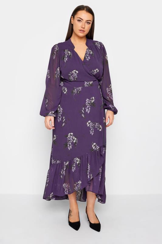 City Chic Purple Floral Wrap Midi Dress 1