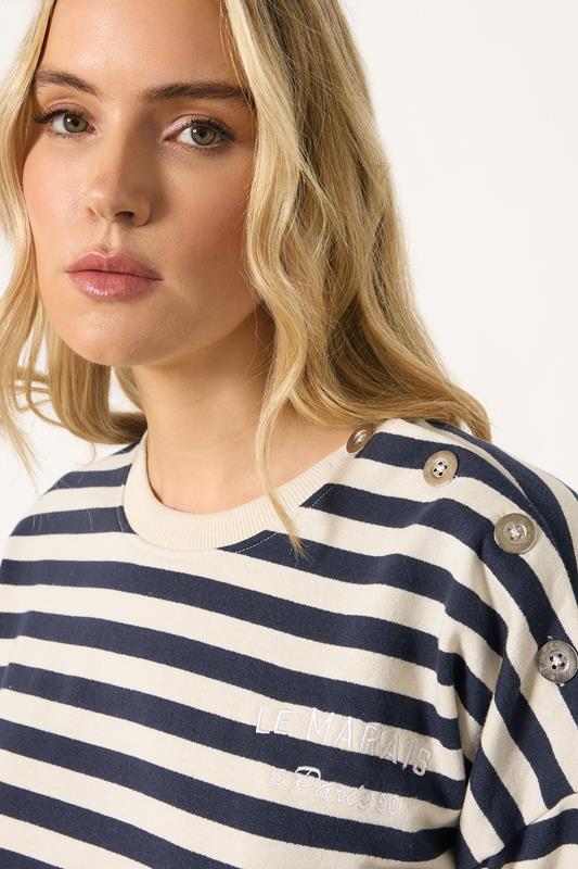 LTS Tall Navy Blue Stripe Embroidered 'Le Marais' Slogan Sweatshirt | Long Tall Sally  5