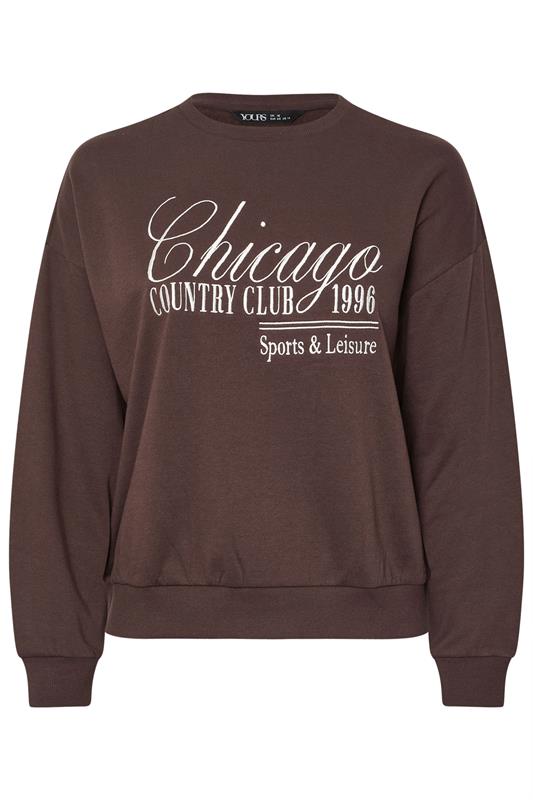 YOURS Plus Size Brown 'Chicago' Slogan Sweatshirt | Yours Clothing  5