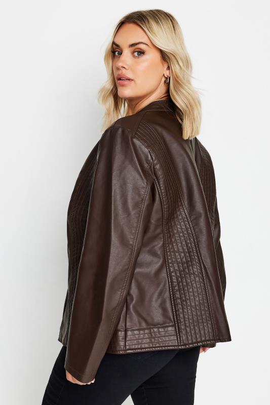 YOURS Curve Chocolate Brown Faux Leather Jacket | Yours Clothing  4