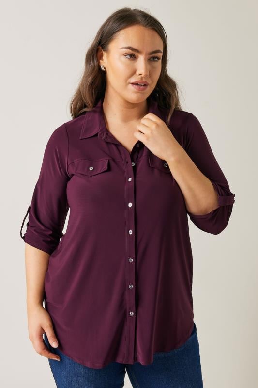 Plus Size  EVANS Curve Burgundy Red Tab Sleeve Blouse