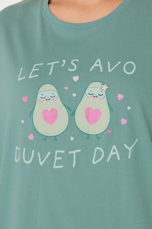 YOURS Plus Size Green 'Lets Avo A Duvet Day' Cuffed Pyjama Set | Yours Clothing 4