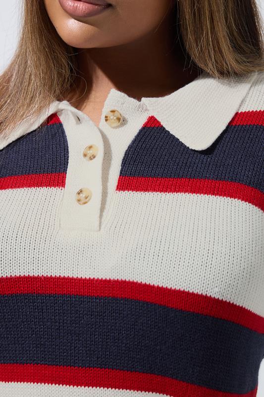 LIMITED COLLECTION Plus Size White Stripe Rugby Collar Knitted Jumper | Yours Clothing 4