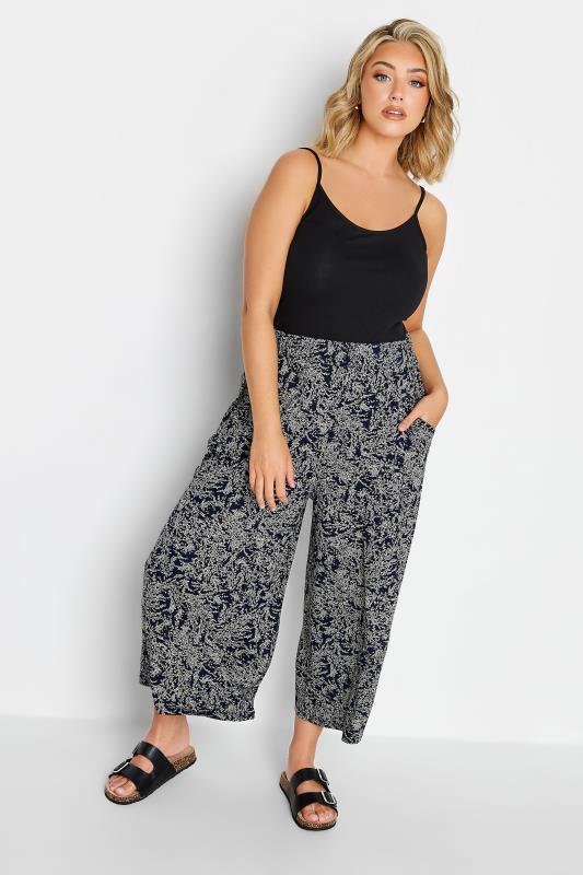 YOURS Plus Size Navy Blue Ditsy Floral Print Midaxi Culottes | Yours Clothing 2
