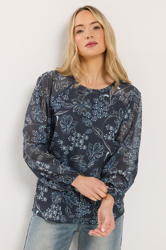 Tall  LTS Tall Navy Blue Floral Blouse