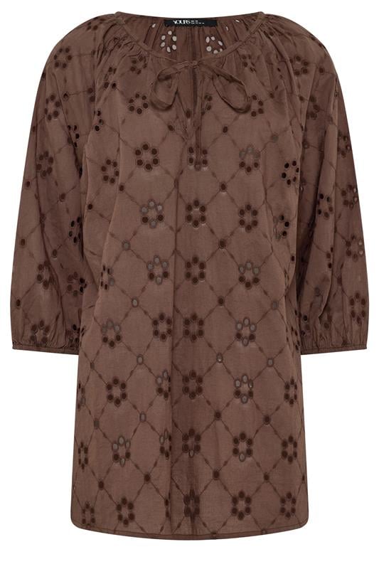 YOURS Curve Chocolate Brown Floral Broderie Anglaise Top | Yours Clothing 5