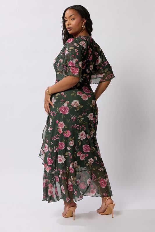YOURS LONDON Plus Size Dark Green Floral Wrap Maxi Dress | Yours Clothing 3