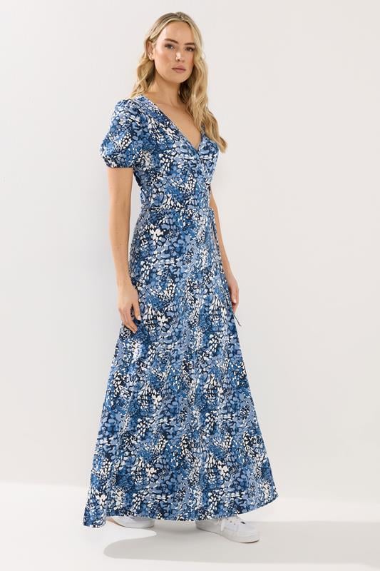  LTS Tall Blue Abstract Wrap Maxi Dress